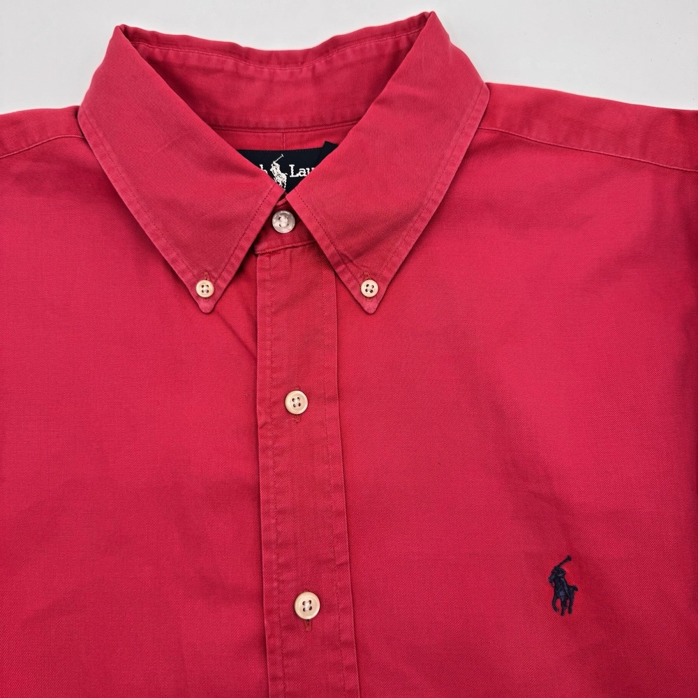 Polo Ralph Lauren Men's XL Red Solid Navy Pony Long Sleeve Button Up Shirt